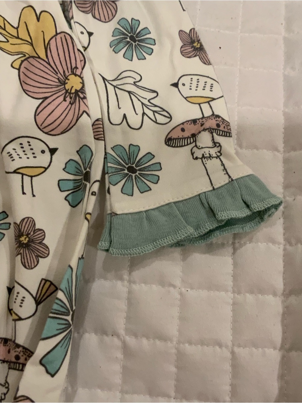 Tesa Babe Girls' Floral, Bird & Mushroom One-Piece Bodysuit with Accent Trim. - Picture 4 of 5
